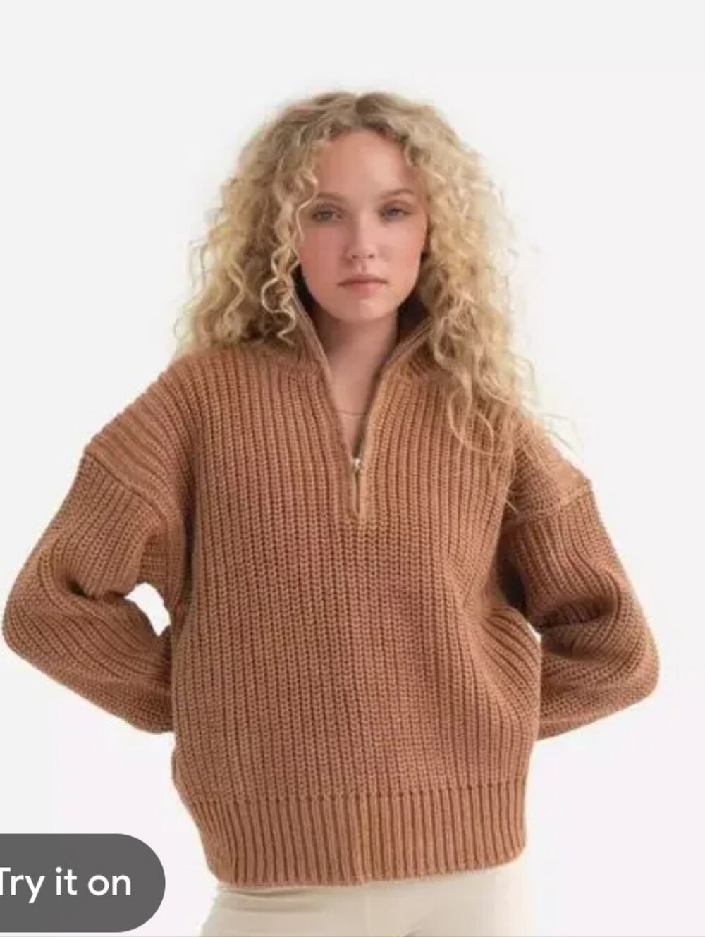 Mate The Label Organic Cotton Chunky Knit Half Zip Sweater Sedona Brown M/L